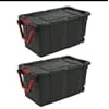 Set of 2 Black 40 Gallon Industrial Tote Plastic Bins with Wheels - Convenient Storage Solution