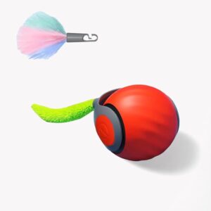 Speedy Sprint Ball 2.0 with Feather Tail Cat Toy, Smart Interactive Toys for Bored Indoor Kitten, Automatic Rolling Ball Enrichment, Turbo Electric Kitty Self Moving Rope, Rollie Pet Chase Robot Mouse