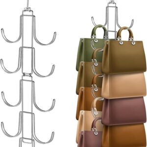 Purse Organizer for Closet, Upgraded Purse Hanger with 10 Big Hooks, 360 Degree Rotation for Better Organizer&Display, Collapsible Space Saving Hangers Rack for Handbag, Belt, Scarve, Tie
