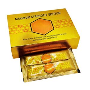 Large 12 Pack of Natural Honey Pack with Natural Jelly - Bee Pollen from Ginseng & Herbs, Full Box of 20G Honey 12 Sachets