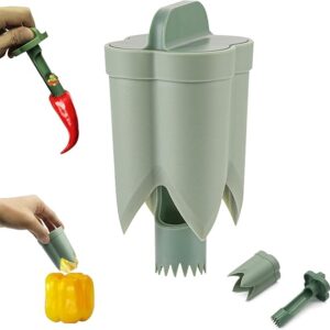 2-in-1 Pepper Corer - Efficient Bell Pepper Corer with Rotating Seed Remover, Easy to Clean, Durable ABS Plastic, Green