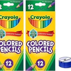 Colored Pencils 12ct 2pk, Assorted Colors, Pre-Sharpened + Bonus Sharpener (Color May Vary) - Vibrant Colors for Art & School Projects