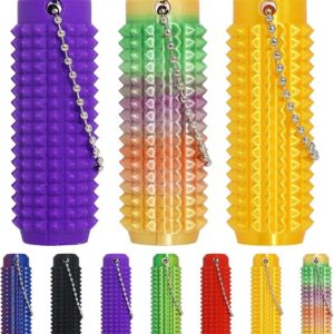 Little Ouchies Pain Fidget, Pain Stim Fidget for Stress Relief & Focus, Little ouchies, Mini Fidget Toys, 3D Printed with Hard Spiky Fidget Massage Keychain (Rainbow+Gold+Purple)