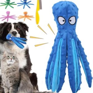Whiskerspot Octopus Dog Toy, Whiskerspot Eco-Friend Octopus Plush, Dance Octopus Squeaky Plush Dog Toys, Dogs Chew Toys for Aggressive Chewers, Made of Bite Resistance Material, No Stuffing (Blue)