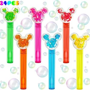 Mouse Party Favors 24Pcs Glitter Mouse Ear Bubble Wands for Kids Cute Bubble Wand for Birthday Party Supplies Classroom Prizes Pinata Goodie Bag Stuffers Gifts