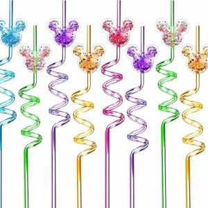 24Pcs Glitter Mouse Straws for Party Favors, Birthday Party Supplies, Drinking Straws for Boys Girls Party Decorations