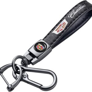 Genuine Leather Car Key Chain for Cadillac Escalade CT4 CT5 CT6 ATS CTS SRX XT5 Keyring Keychain Accessories Family Present(Black)