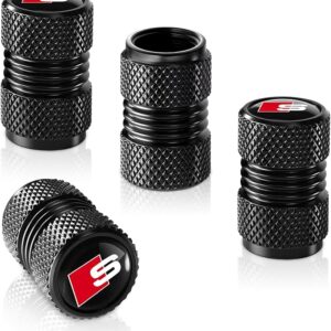 Tire Valve Stem Cap Cover for Audi S Line S3 S4 S5 S6 S7 S8 SQ2 SQ5 SQ7 SQ8 Belt O-Ring Seal Corrosion Resistant tire Valve caps 4 Pack Black